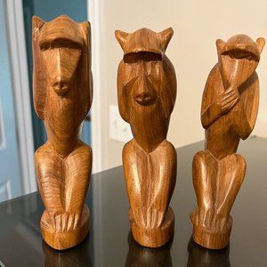 Set of 3 Hand Carved Monkeys Made in Kenya